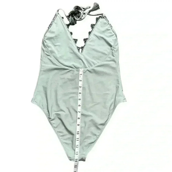 Teal One Piece Bathing Suit crochet Mid Piece, Size Small, Great Condition - Picture 6 of 7
